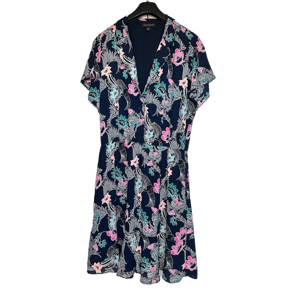 Banana Republic Blue Pink Floral Midi Flowy Dress Size 12